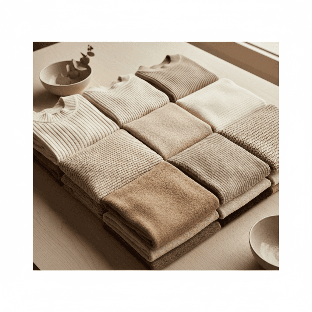 Stacked silk scarves in neutral tones